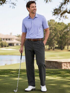 Pro Series Men's 36x30 Gray Windowpane Golf Dress Pants Performance Stretch